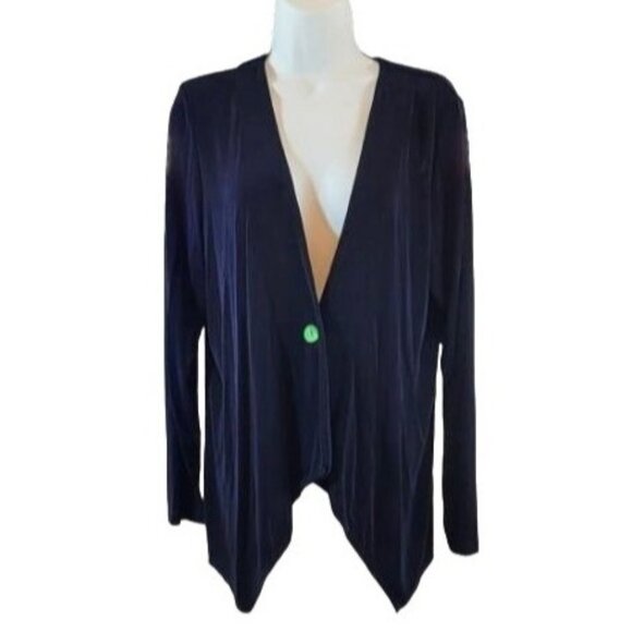Citiknits Shirt Jacket Navy Blue Slinky Asymmetrical Hem Medium M - Picture 1 of 3